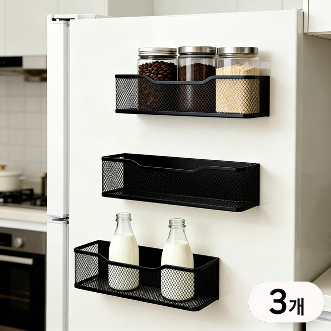 호밍사이 다용도 냉장고 세탁기 초강력 자석 수납선반 현관 틈새 수납 정리, 3개, 블랙