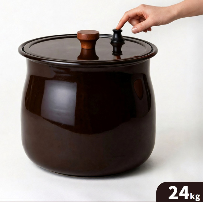 [24Kg 대용량] 디앤빌 황토 무쇠 진공 항아리 쌀통, 블랙, 1개