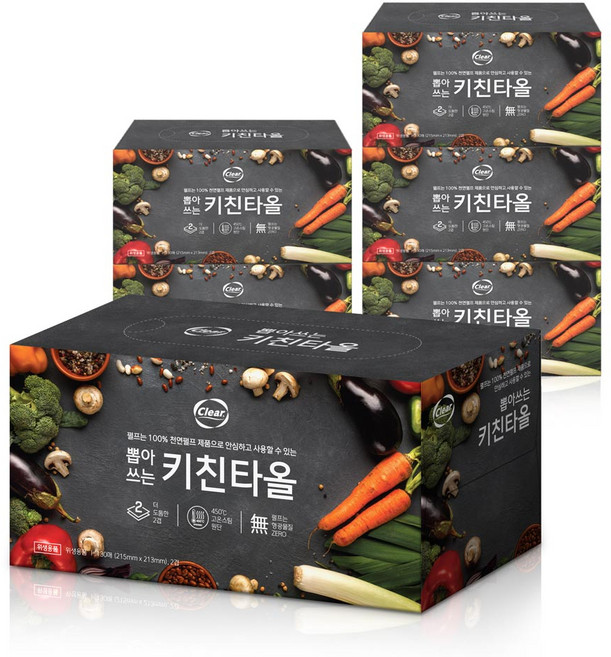클리어 뽑아쓰는 키친타올 2겹 130매 x 6각 천연펄프, 130개입, 6개