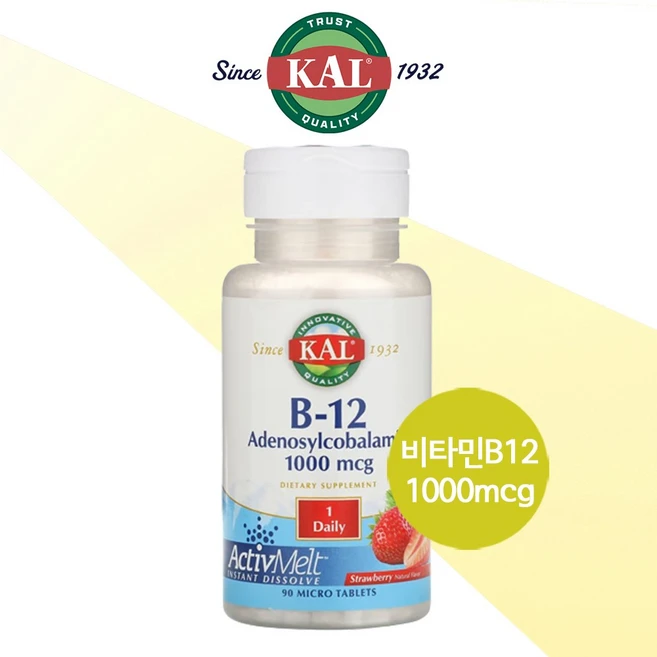 KAL 비타민B12 1000mcg 메틸코발라민 딸기 90정 수용성비타민 코발라민, 1개 - 쿠팡