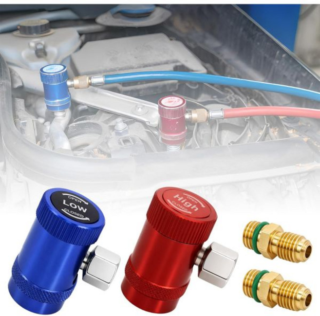 Ketofa R1234YF 냉매 충전 호스 키트 R-1234게이지가 있는 YF AC 냉매 캔 호스 12 LH 캔 오프너 탭 및 R1234YF 로우사이드 어댑터, Blue&Red- R1234yf Quick Couple