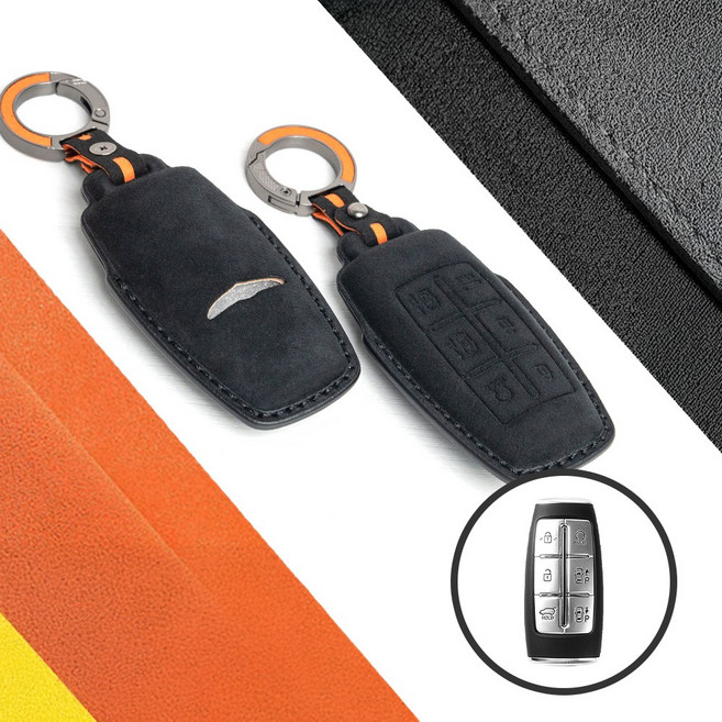 벤오토 제네시스 알칸타라 차 키케이스 스마트키 자동차 가죽 키커버 키홀더, 블랙, 1-03. 제네시스 6버튼 (S6-GI6B)