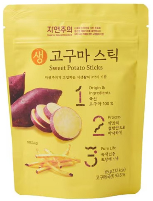 자연주의 무농약 국산고구마 100% 생 고구마스틱, 3개, 65g