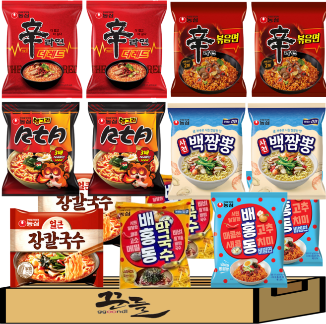 국민 봉지라면 베스트 조합 7종 세트I(신더레드+신라면볶음+배홍동비빔+배홍동막국수+장칼국수+백짬뽕+앵그리너구리)