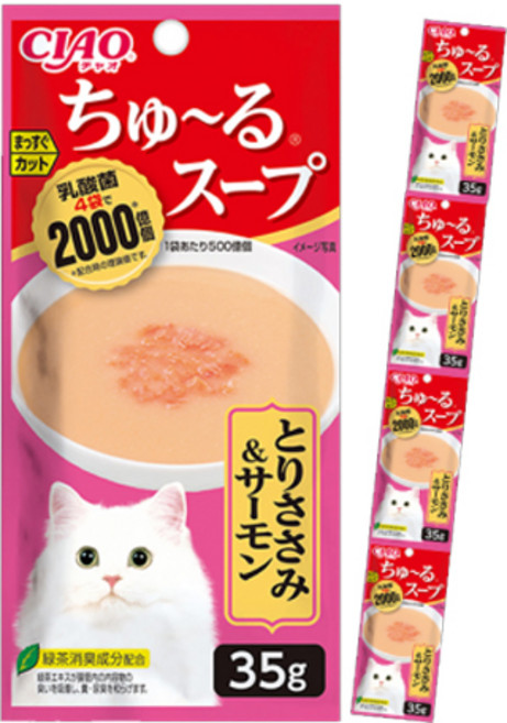 이나바 챠오 츄르 스프 짜먹는 고양이 간식, 혼합맛(닭가슴살/연어), 35g, 20개