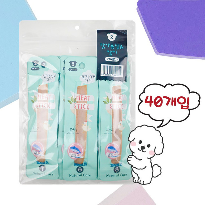 네츄럴코어 미트스틱 혼합셋트, 혼합맛(닭가슴살/참치), 7g, 40개