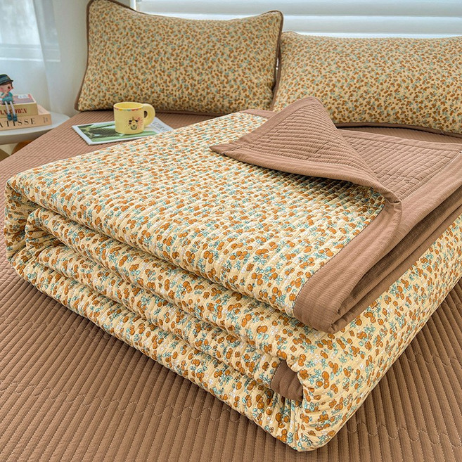 더루비샵 침대패드 사계절 고밀도 누빔 양면 패드, 브라운플라워