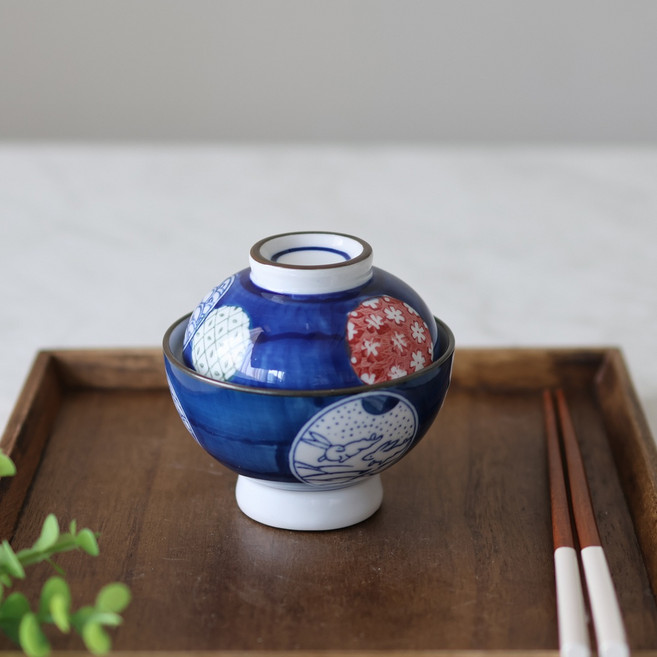 일본 돈부리 그릇 덮밥 뚜껑 세트 도자기 일식, 09 딥블루 뚜껑 미니 공기 세트 CM-305