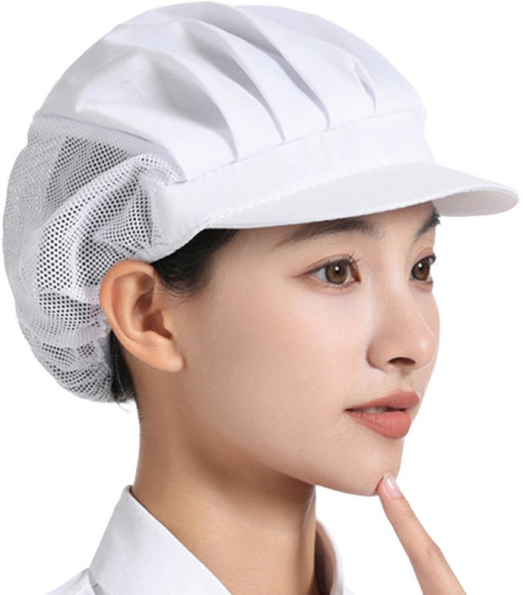 廚房工作帽 頭圍50-62CM 防塵、透氣、吸汗 【半網布】 白色 白色【半網布】, 1個, 【半網半布】 白色, 白色【半網半布】