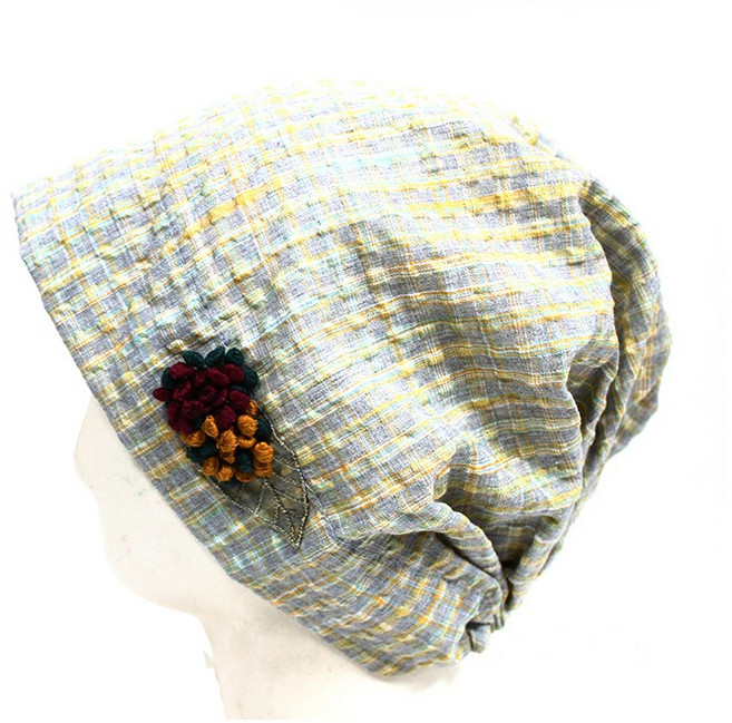 [서울양품점] 국내생산 여성 체크 방울꽃 비니 면두건[HC20309]사계절용비니 패션용 보온용 환우용