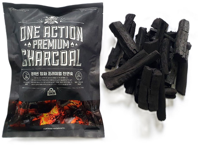 원액션 점화 프리미엄 천연숯 캠핑 바베큐 고기 숯불 구이용, 1개, 1kg