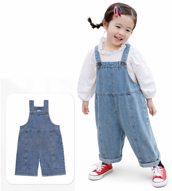 여아 유아 데님 멜빵바지 아기 오버롤 청바지