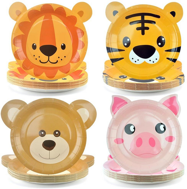 BOBUEXER 동물원 친구 접시 40개 사파리 생일 장식 주토피아 파티 용품 아동용 생일 파티 동물 종이 접시, BOBUEXER 동물원 친구 접시 40개, 사파리 생일