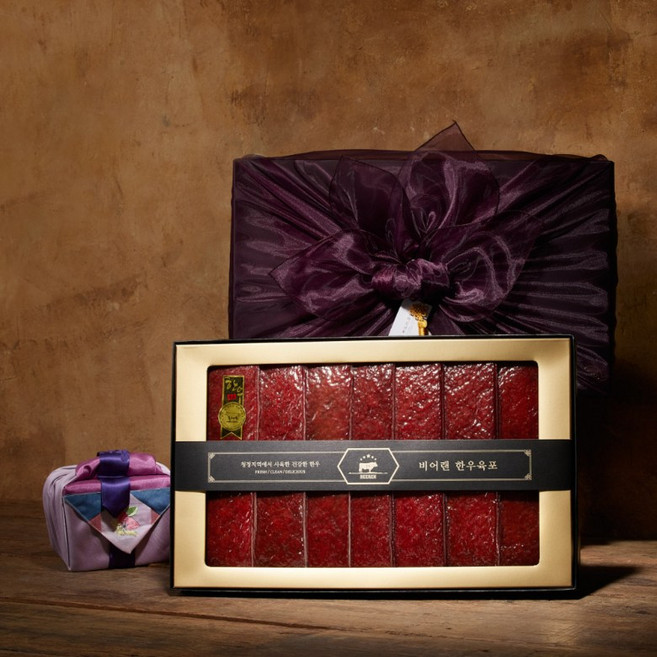 한우 1+ 육포선물세트, 420g, 1세트, 자홍색