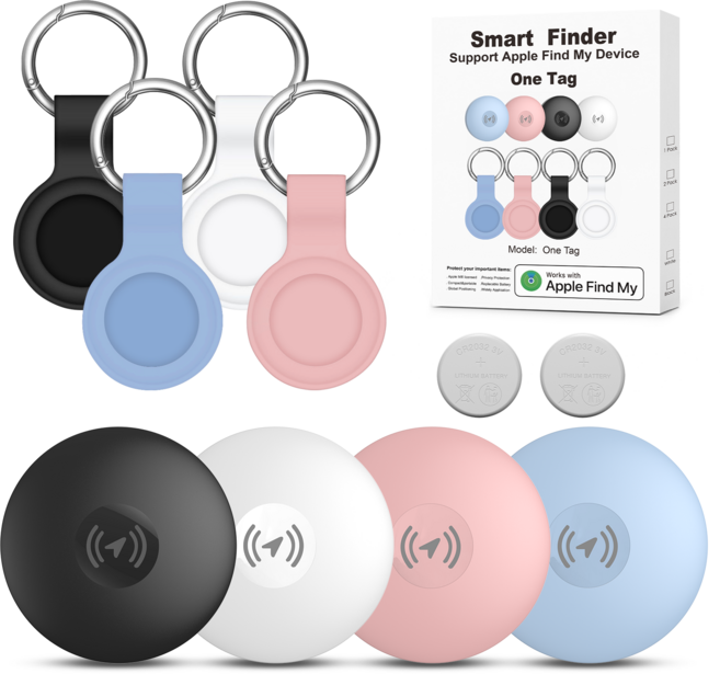 Kiboule 애플인증 컬러풀 에어태그 스마트태그 초소형 차량용 위치추적기 분실방지, 4개, 멀티 컬러
