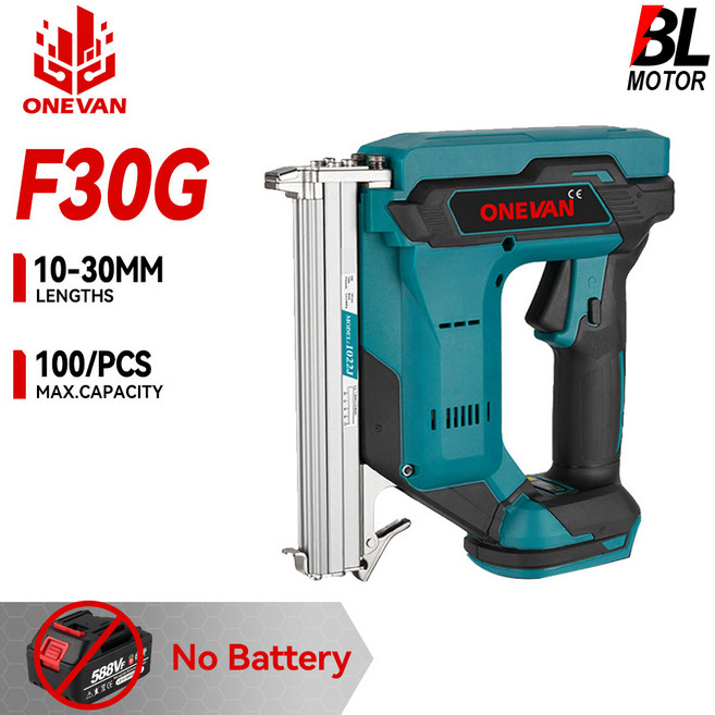 ONEVAN F30 브러시리스 전기 네일건 10-30mm 무선 핸드헬드 2단 기어 네일러 공구 마키타 배터리 핀용 네일 100개 포함, [01] 옵션1