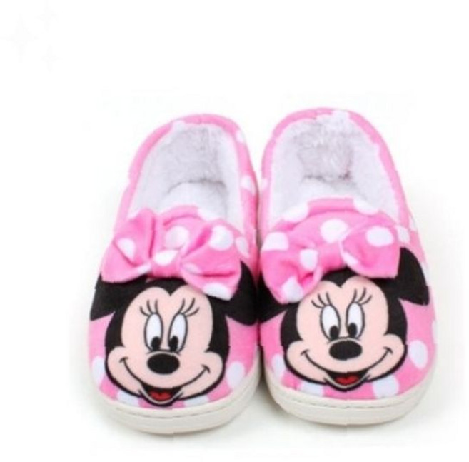 미니마우스 캐릭터 도트무늬 리본장식 핑크 방한 실내화 겨울용 보온 슬리퍼 아동용, 1개, 210
