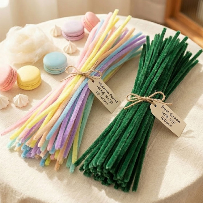 제너럴케이 컬러 마카롱 모루 철사 DIY 만들기, 200개, 마카롱+그린