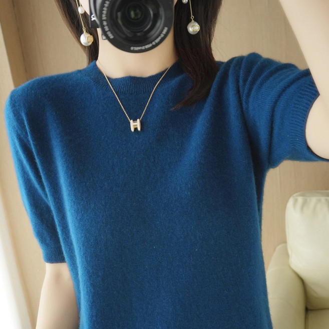 별하늘 여성 라운드 소프트 티셔츠 니트탑 반팔티