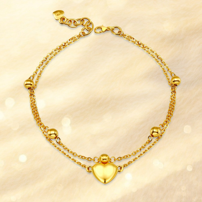 순금(7.5g) 2돈 여성 데일리 선물 멜로우 하트 트윈 두줄 체인 팔찌