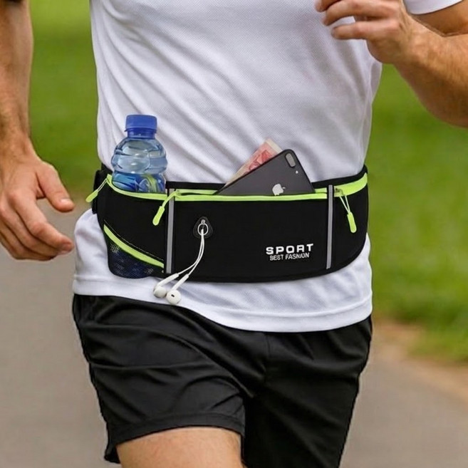 박스루트 이어폰 홀 방수 조깅 러닝 플립 벨트 힙색 남녀공용, 1개, 검정