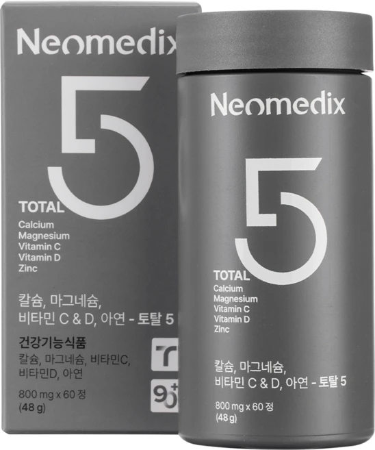네오메딕스 토탈5 칼슘 마그네슘 비타민C 비타민D 아연 영양제 48g, 1개, 60정 - 쿠팡