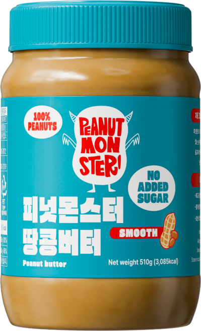 [압도적 고소함] 피넛몬스터 무첨가 무가당 100% 땅콩버터 스무스, 1개, 510g