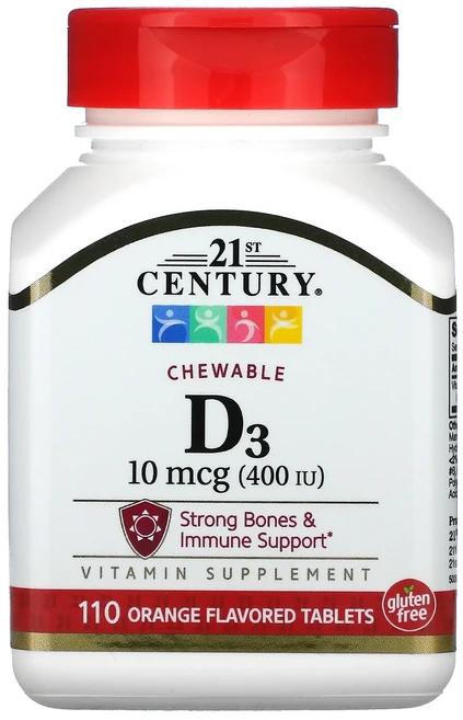 21st Century 츄어블 비타민D3 오렌지 10mcg(400IU) 110정, 21stCentury츄어블비타민D3오렌지10mcg400, 1개 - 쿠팡