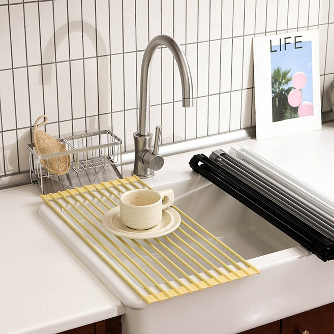 [이우아여사] 모노톤 실리콘 롤식기건조대 2Size, 버터, 1개