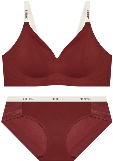 게스언더웨어 캐주얼 솔리드 프리컷 브라 팬티 세트 - 러스트