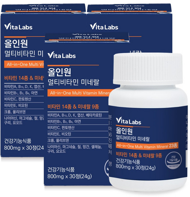 비타랩스 올인원 멀티비타민 미네랄 23종 종합 영양제, 3개, 30정