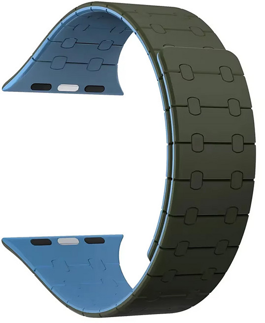 사라밴드 애플워치 호환 마그네틱 플렉스 실리콘 스트랩, 42/44/45/49mm, 카키 + 블루