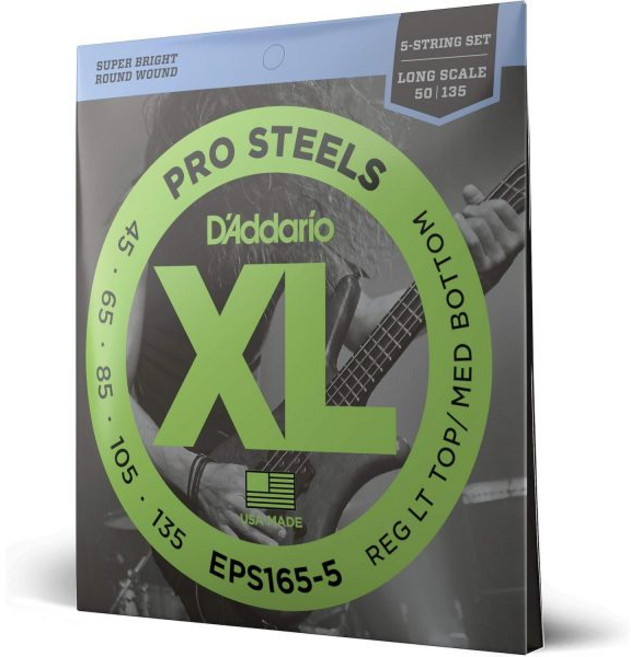 D Addario XL Pro Steels 베이스 기타줄 - EPS165 롱스케일 일반 라이트 상의 중하 45-105, Custom Light/ 45-135 (5-String, Long Scale
