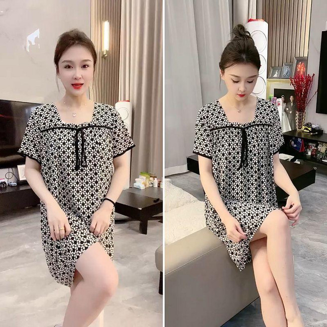 good 可外穿半袖睡裙女冰絲速幹家居服寬鬆大碼連衣裙