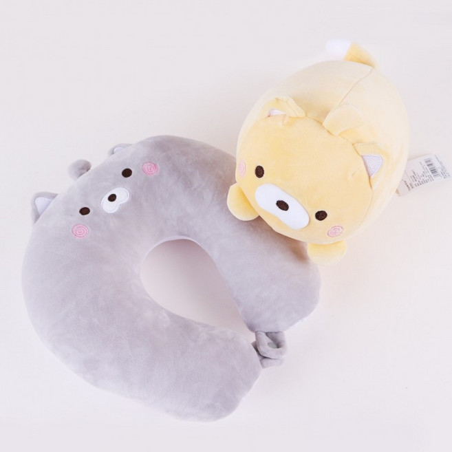 변신 고양이 목베개 목쿠션 인형 2color 기내용 여행용 캐릭터 사무실 목배게, 옐로우