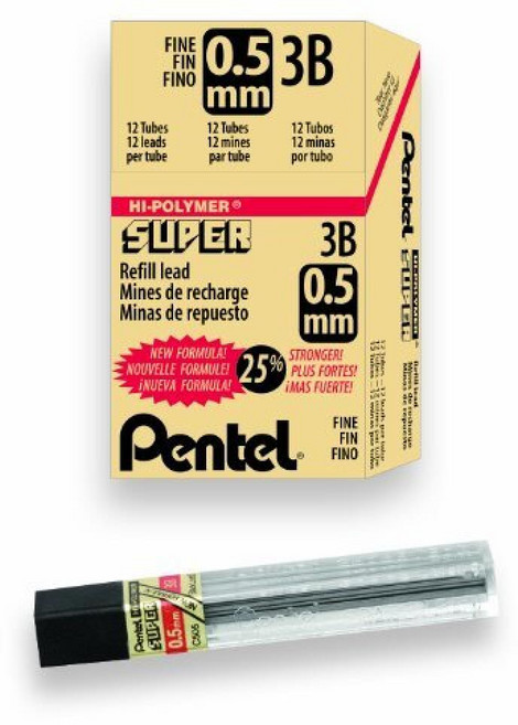 펜텔 슈퍼 하이폴리머 샤프심 리필 0.5mm 두께 2B 144 피스 (C505-2B)