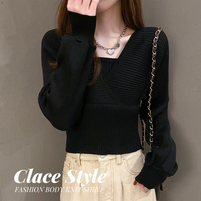 클레이스 베일리 여성스런 나시 랩스타일 골지 니트