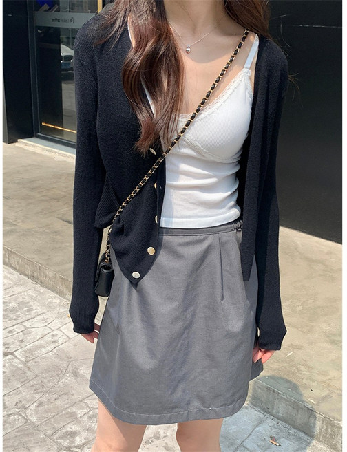 모모조조 고퀄리티 브이넥 레이스 끈조절 나시 슬림