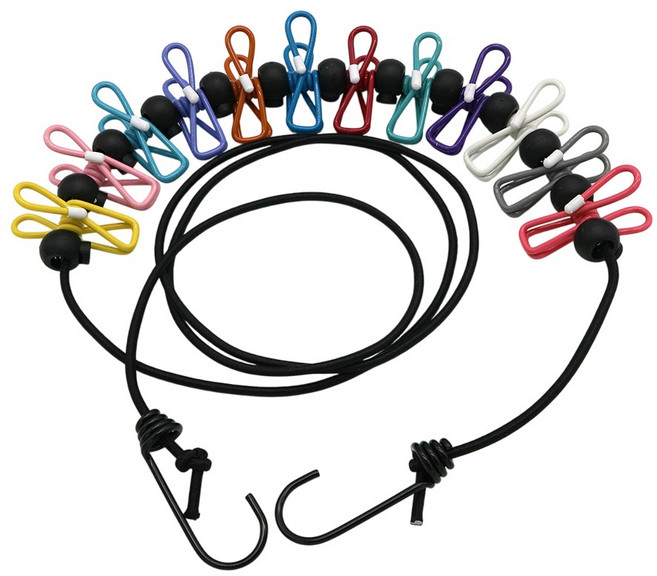 티플 올인원 캠핑 여행용 무지개 집게 빨래줄, 1개, 혼합색상