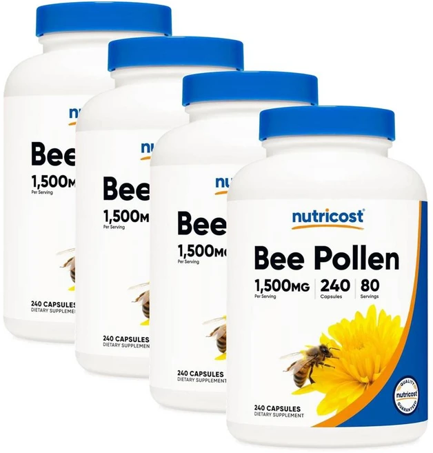 뉴트리코스트 벌화분 비폴렌 1500mg 캡슐 Nutricost Bee Pollen, 4개, 240정 - 쿠팡