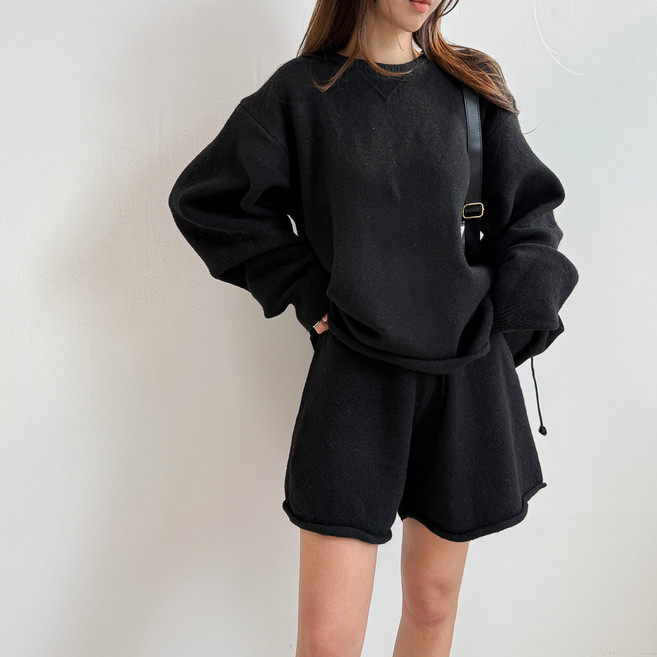 (set 44~88) 울 오버핏 박시 롱 니트 + 니트 팬츠 빅사이즈 투피스 세트 5color