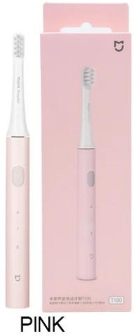 샤오미 미지아 소닉 전동 칫솔 T100 30 일 배터리 수명 IPX7 방수 소프트 브러시 헤드 2 가지 모드 미백 칫솔, 1)pink, 분홍색