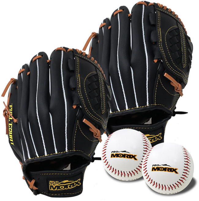 프로모릭스 올라운드 캐치볼세트 블랙브라운 야구글러브 2개+안전야구공 2개, 풀카운트 캐치볼 우투 10.5+12.5+안전야구공2입, 1개