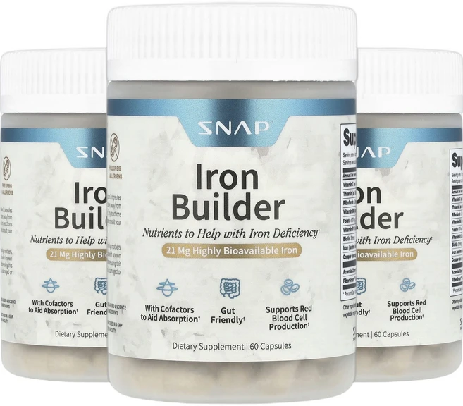 스냅서플리먼츠 철분 Iron Builder 캡슐 60정 2+1, 3개, 60회분 - 쿠팡