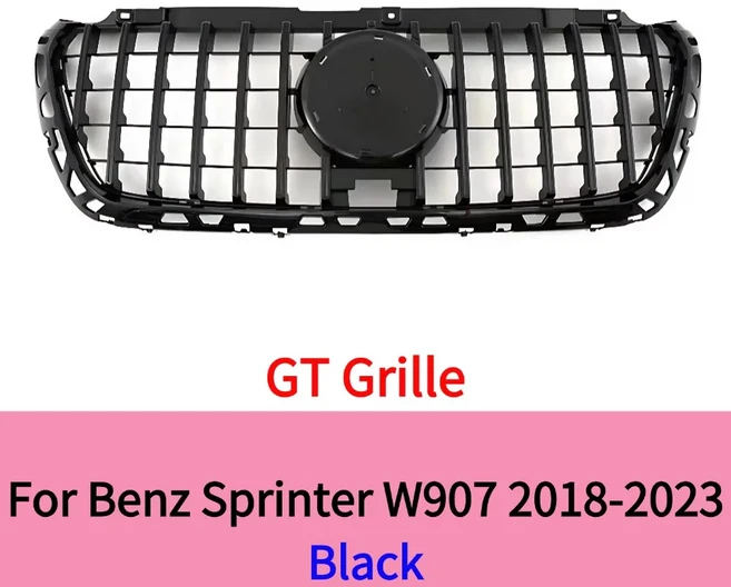 메르세데스-벤츠 스프린터 W907 2018-2024 중간 메쉬 라디에이터 그릴 GT 스타일 앞 범퍼 플라스틱 블랙 자, 03 GT Black, 01 빠른