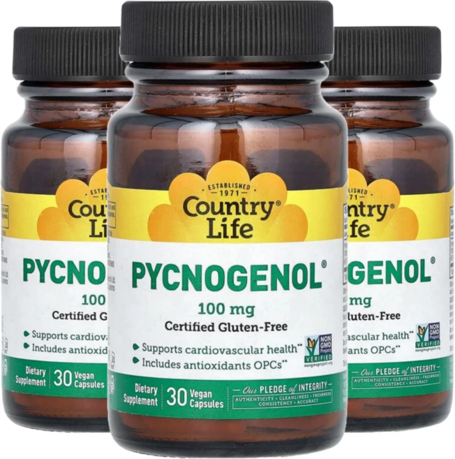 Country Life Pycnogenol 피크노제놀 100mg 30캡슐3통 폴리페놀, 3개, 30정 - 쿠팡