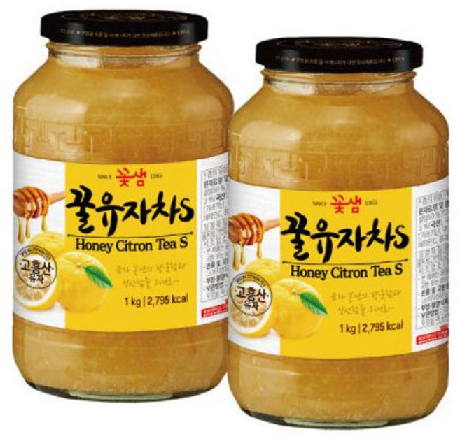 꽃샘 꿀유자차S 1kg x 2개 / 차음료 액상 과일청, 1
