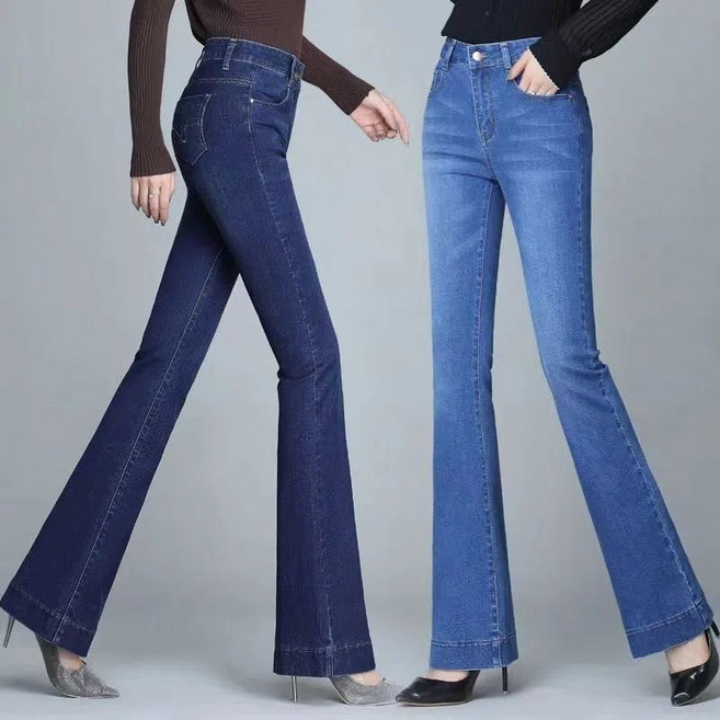 여성용 하이웨스트 세미 부츠컷 청바지 스판 슬림핏 롱팬츠 빅사이즈 와이드 여성긴바지