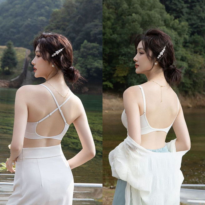 일체형 브라탑 노와이어 백리스 브라렛 여름 스포츠 브라