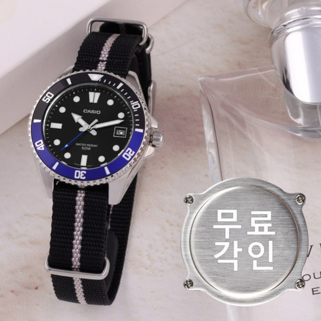 무료각인 카시오 MDV-10C-1A2 흑새치 미니 다이버 스포츠 남자 나토 시계 d
